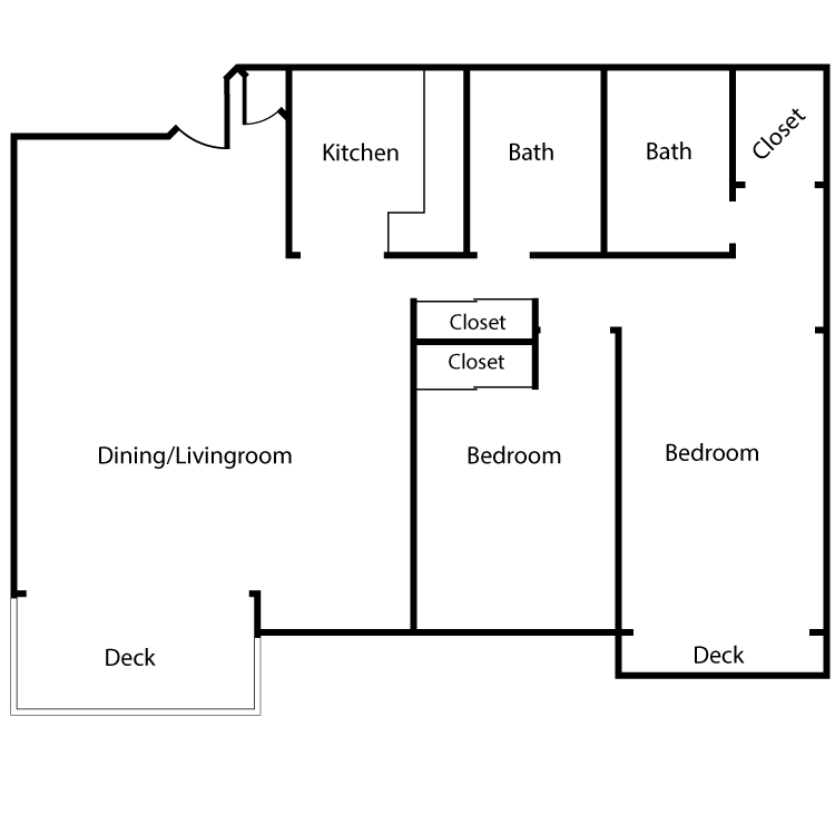 Floor plan image of Plan 2D, 3D 2 Bed 2 Bath