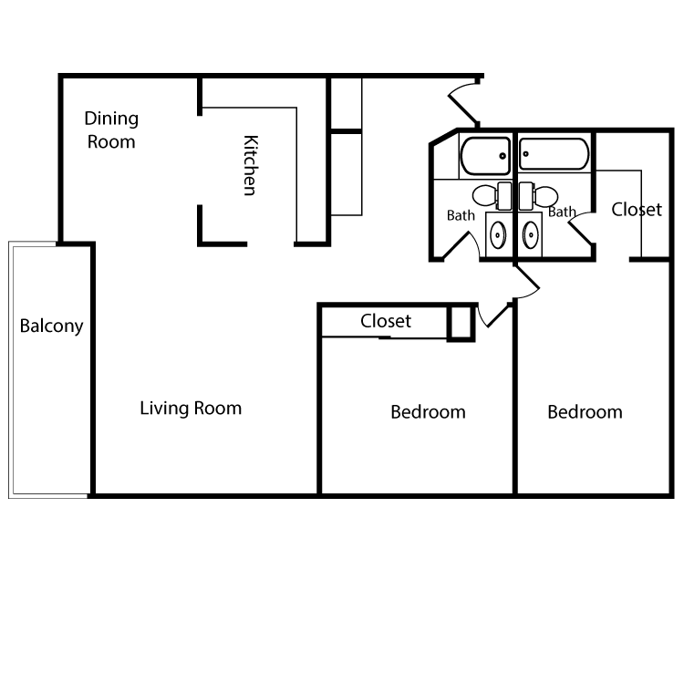 Floor plan image of Plan 1E, 1F, 2H, 2J, 3H, 3J 2 Bed 2 Bath