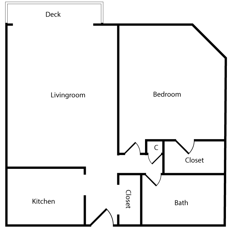 Floor plan image of Plan 2F, 3F 1 Bed 1 Bath