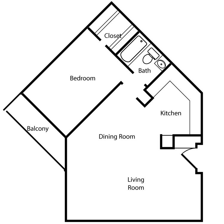 Floor plan image of Plan 2G, 3G 1 Bed 1 Bath