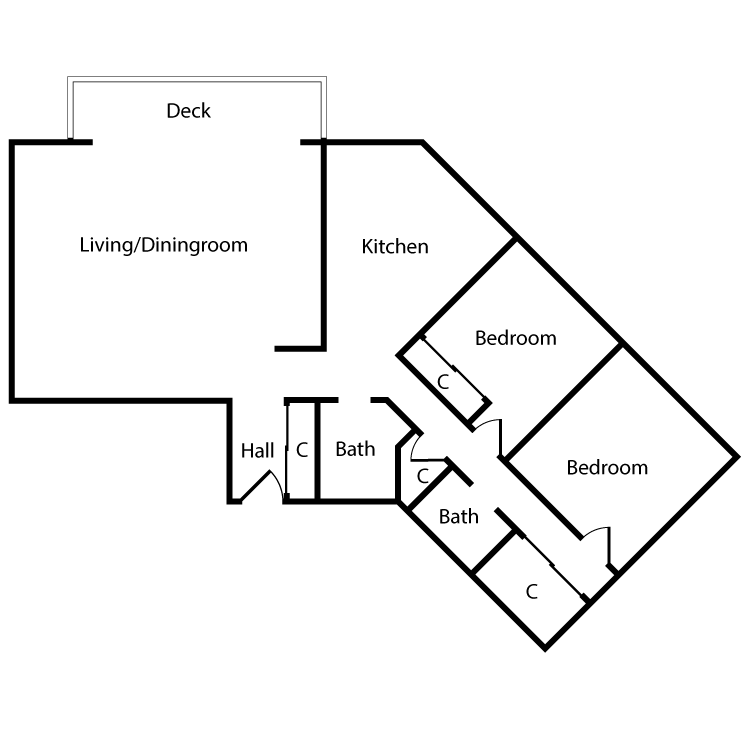 Floor plan image of Plan 2K, 3K 2 Bed 2 Bath