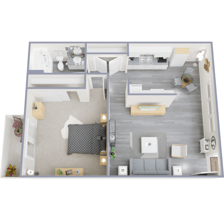 Cordova A, a 1 bedroom 1 bathroom floor plan.