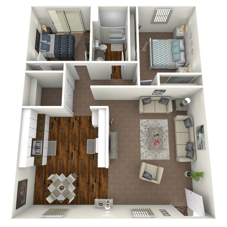 Cordova B, a 2 bedroom 1 bathroom floor plan.