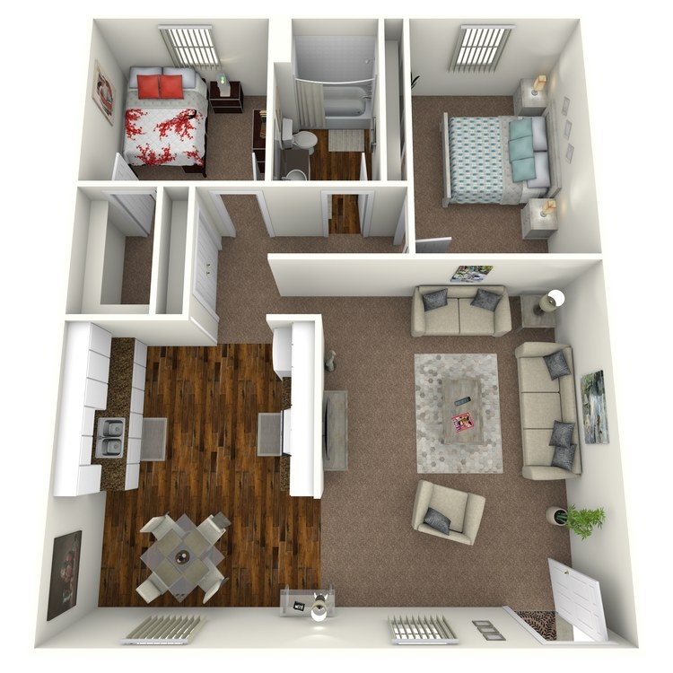 Cordova C, a 2 bedroom 1 bathroom floor plan.