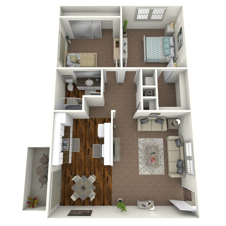 Cordova B , a 2 bedroom 1 bathroom floor plan.