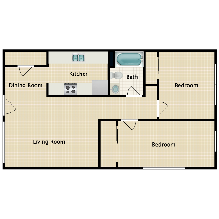 Floor plan image of 2 Bed 1 Bath