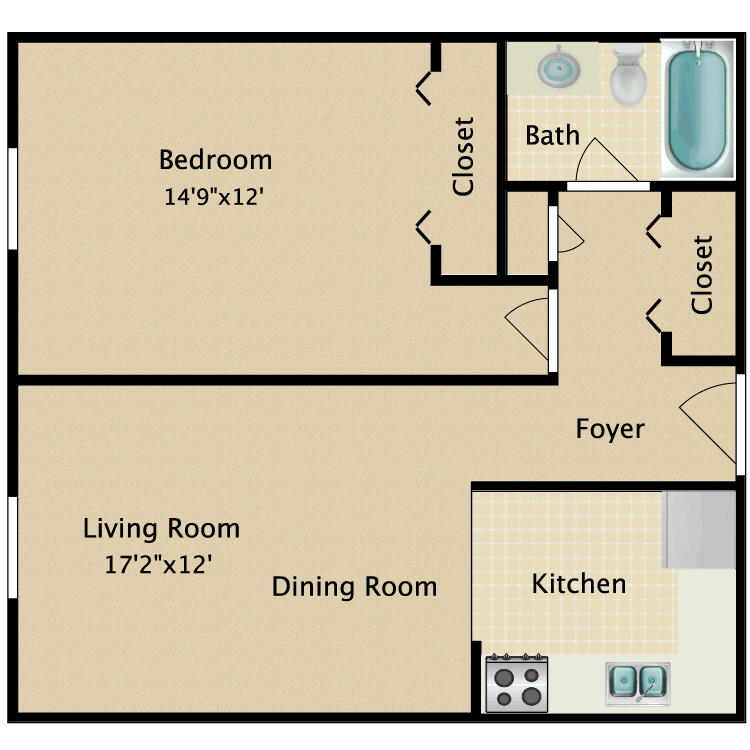 Floor plan image of 1 Bed 1 Bath A
