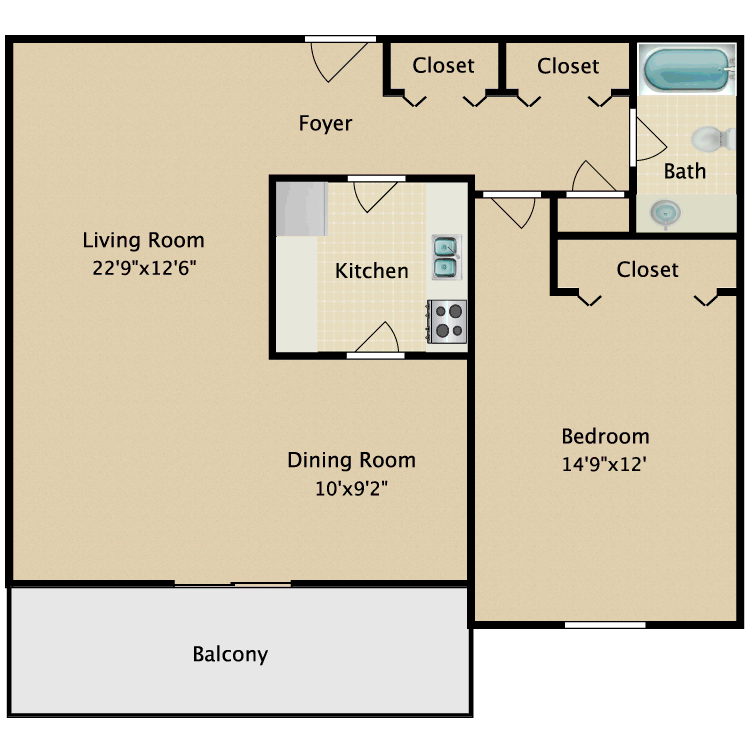 Floor plan image of 1 Bed 1 Bath B