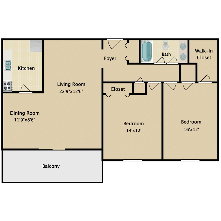 Floor plan image of 2 Bed 1 Bath
