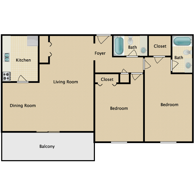Floor plan image of 2 Bed 2 Bath A