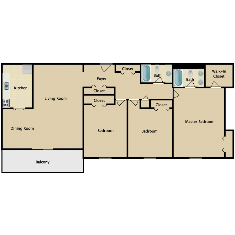Floor plan image of 3 Bed 2 Bath A