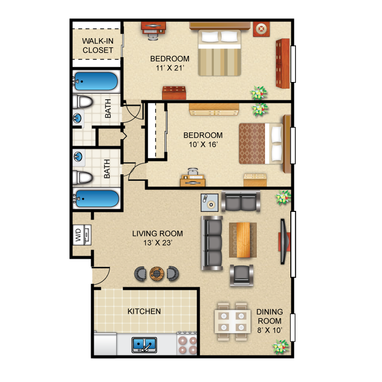 Floor plan image of 2 Bed 2 Bath