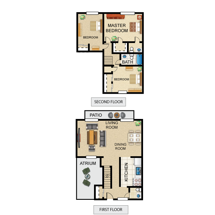 Floor plan image of 3 Bed 1 Full and Two 1/2 Bath Grand Deluxe Townhome