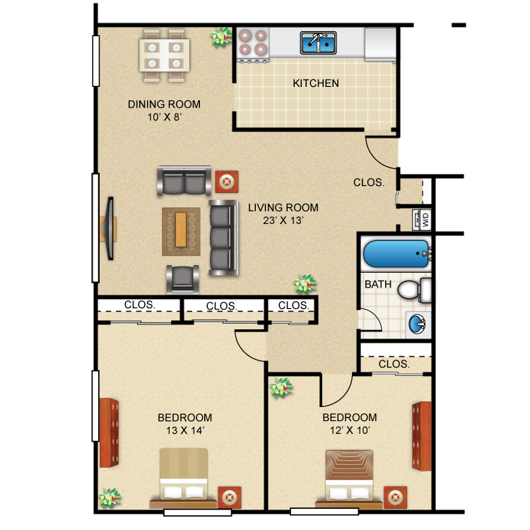 Floor plan image of 2 Bed 1 Bath