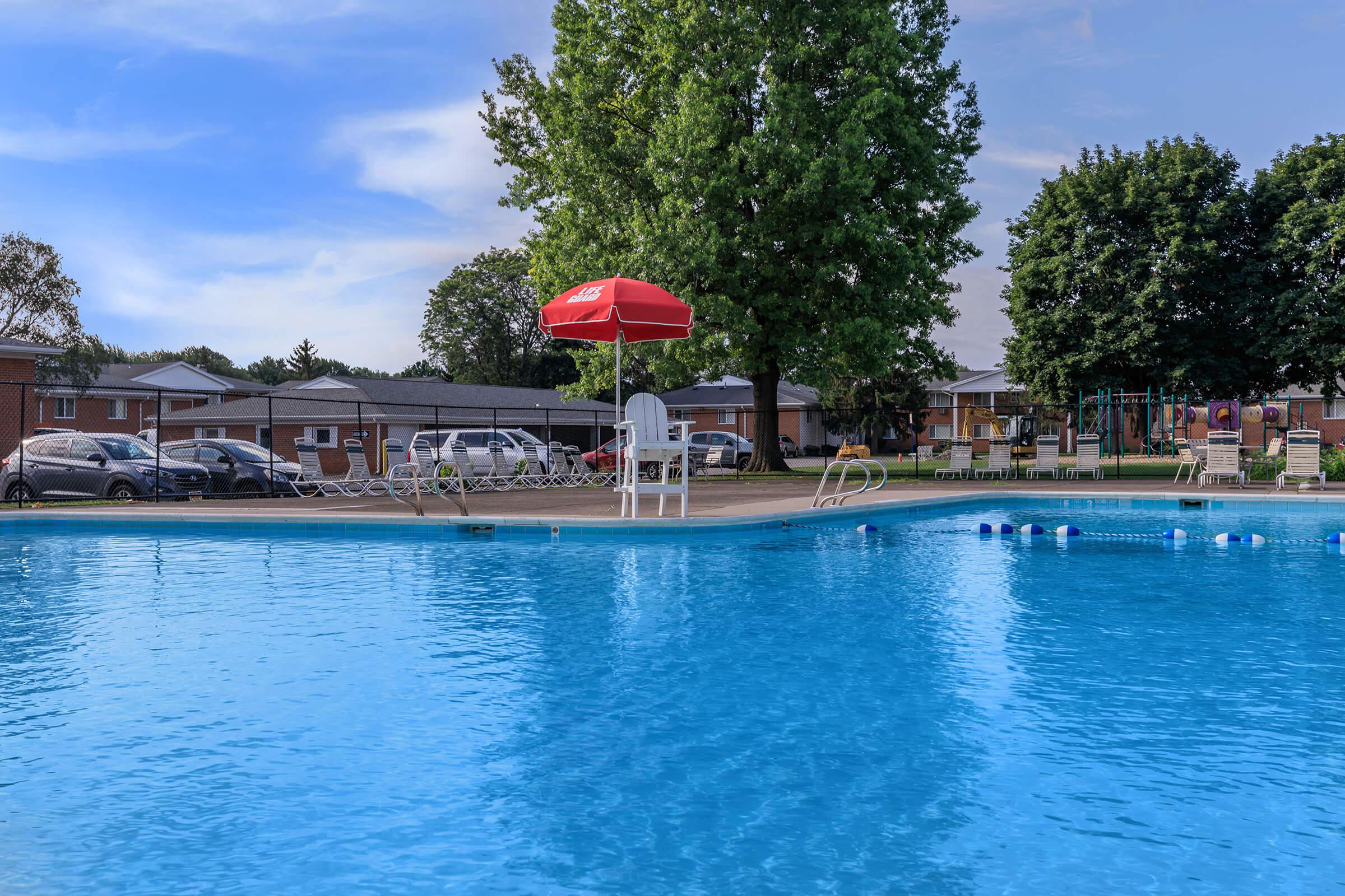 a group of people swimming in a pool of water