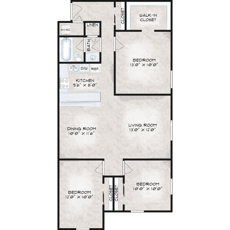 3 Bed 1 Bath floor plan image