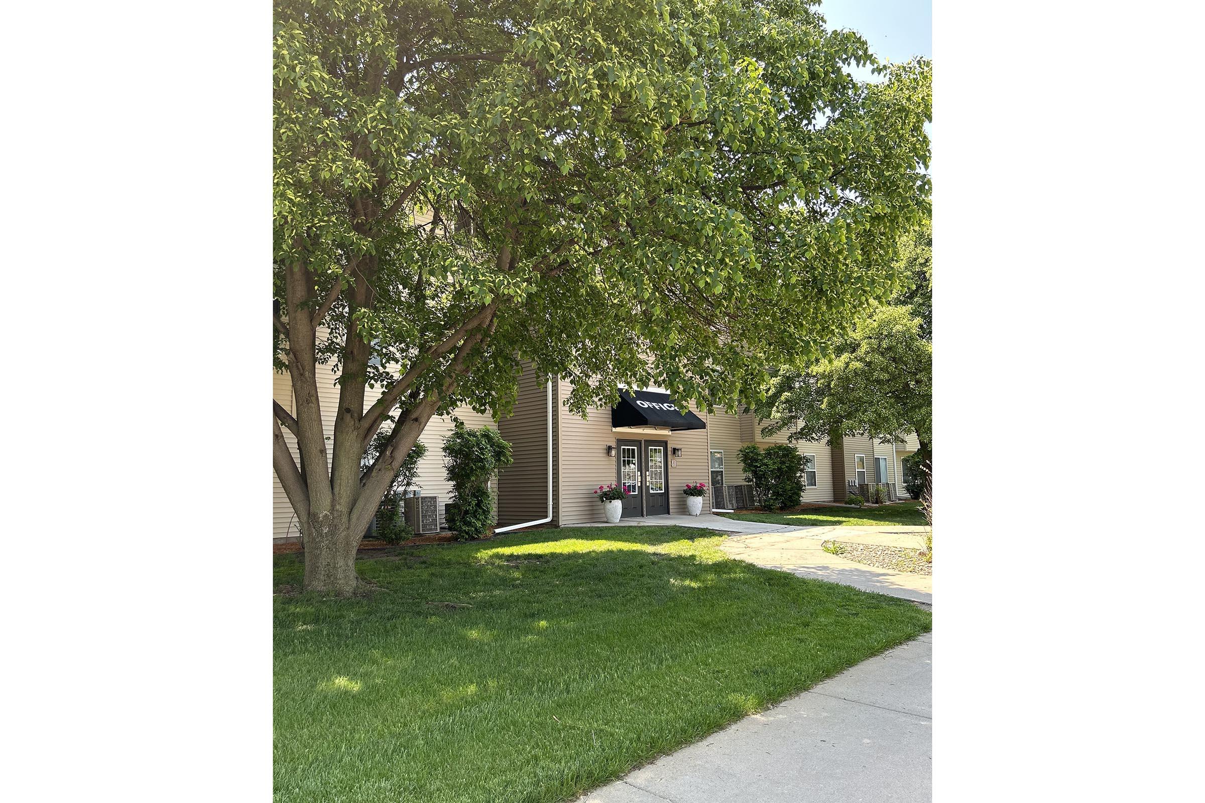 a tree in front of a house