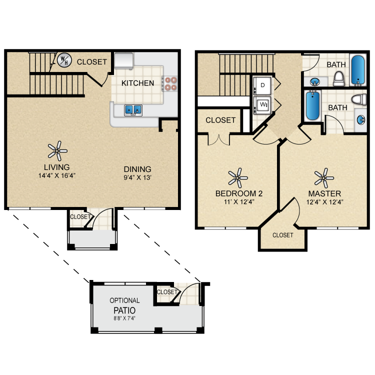 Floor plan image of Townhome Two Bedroom/Two Bath
