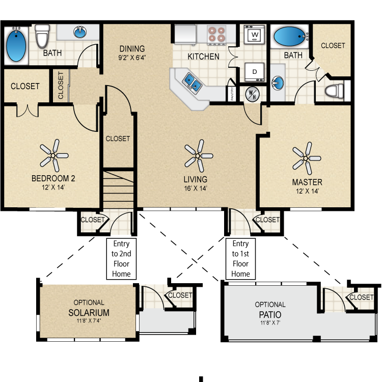 Floor plan image of Villa Two Bedroom/Two Bath