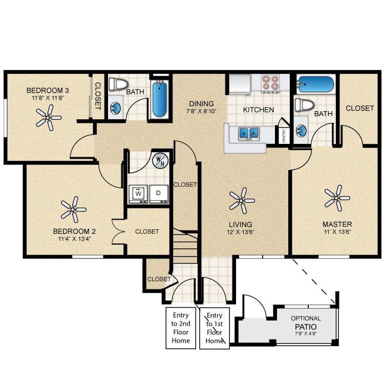 Floor plan image of Casita Three Bedroom/Two Bath