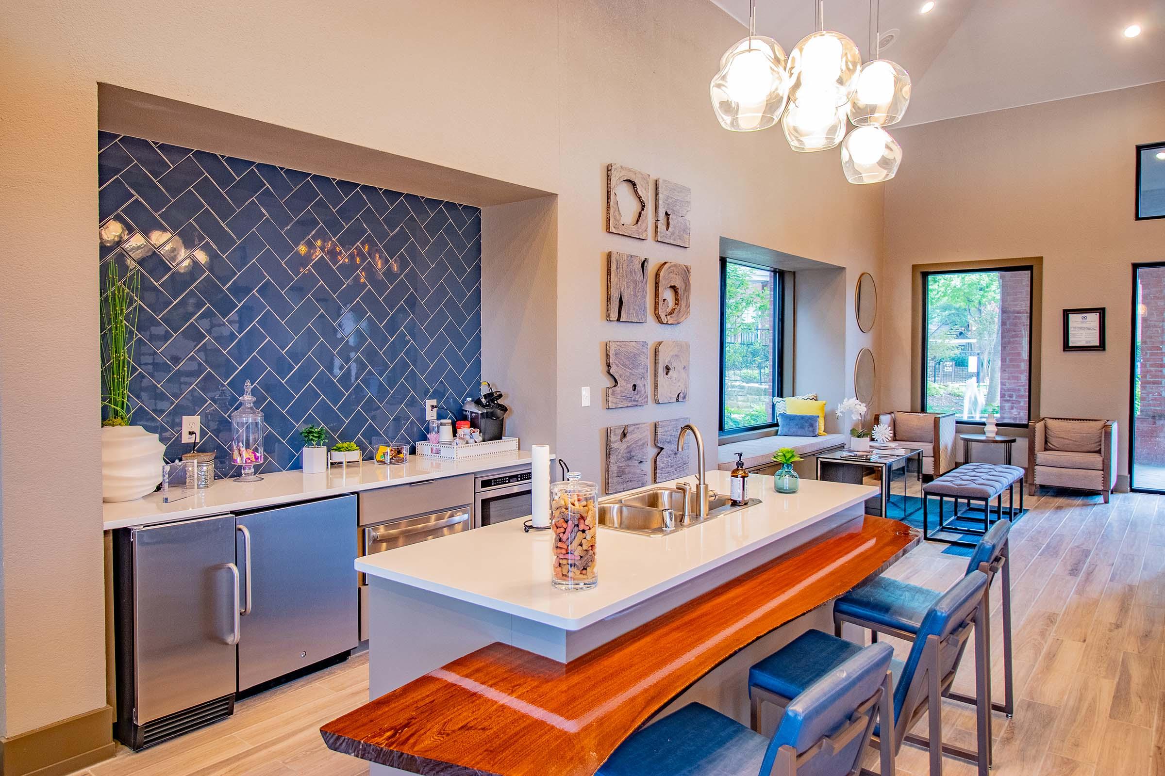 a kitchen with a table in a room