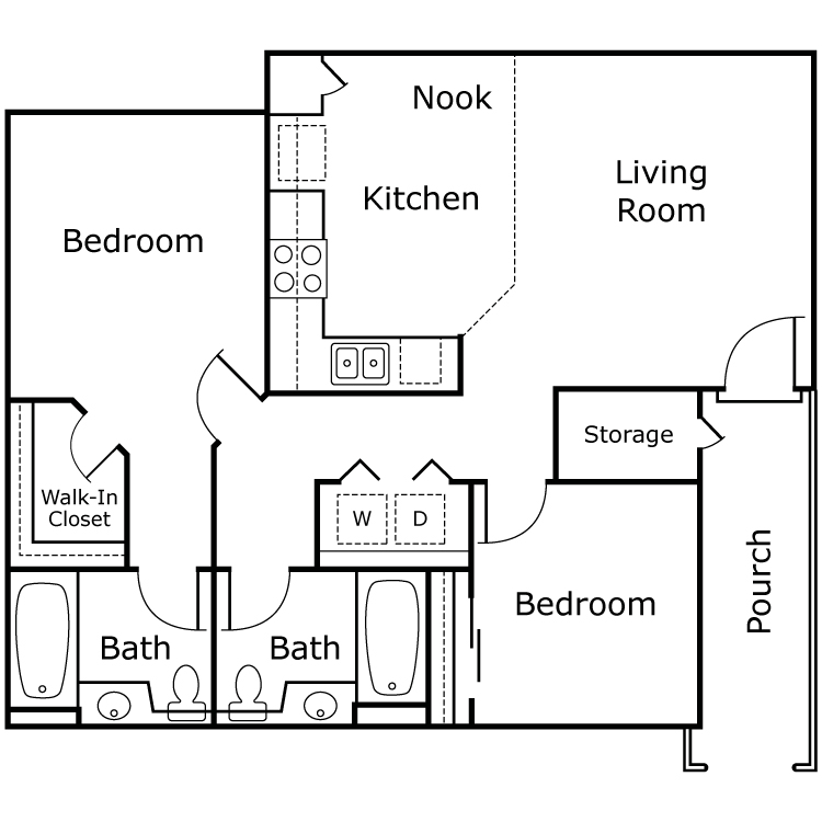 2 Bed 2 Bath, a 2 bedroom 2 bathroom floor plan.