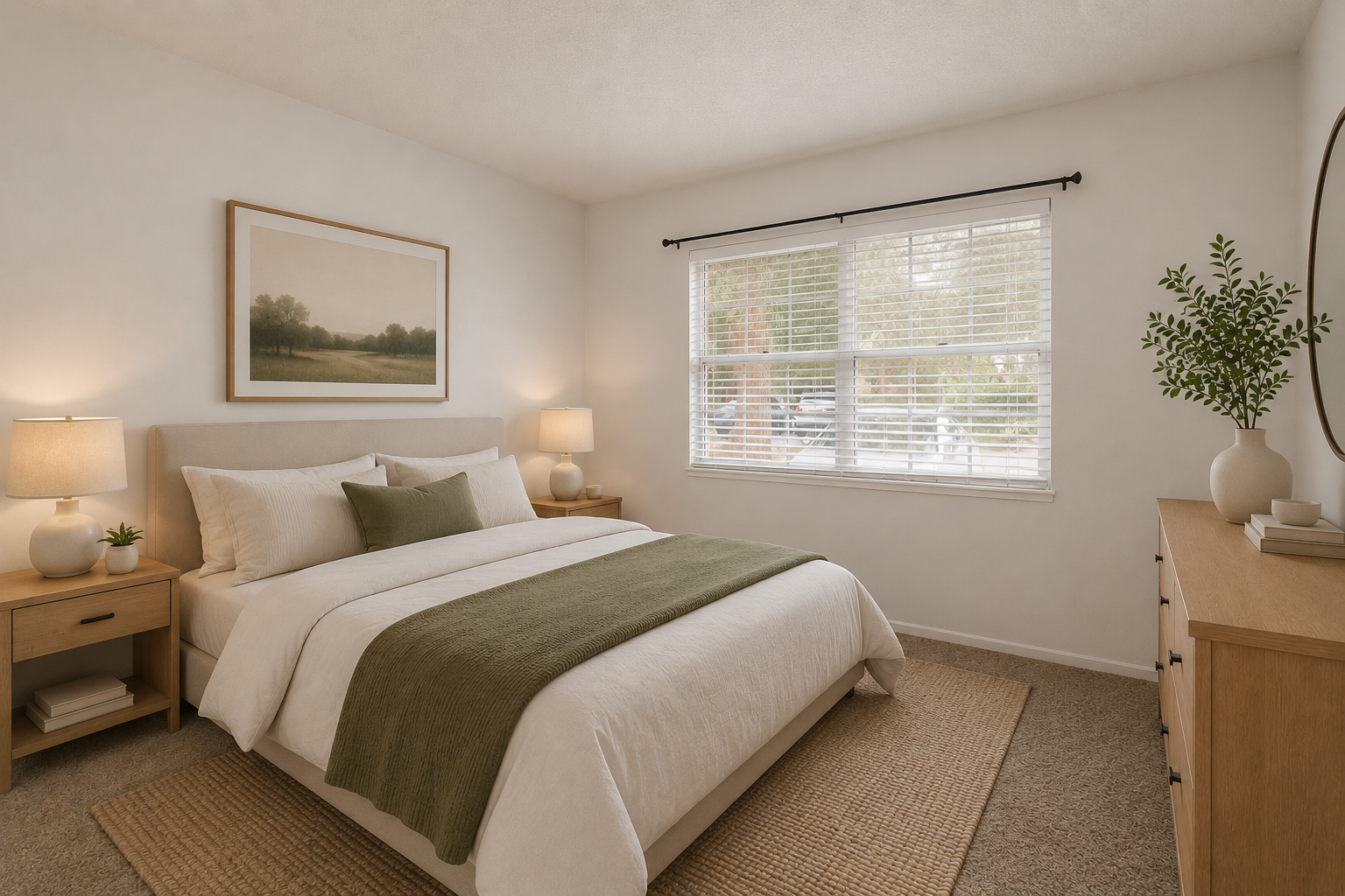 Experience tranquility in your new sanctuary, where natural light, cozy furnishings, and a warm color palette create the perfect backdrop for relaxation and rejuvenation.