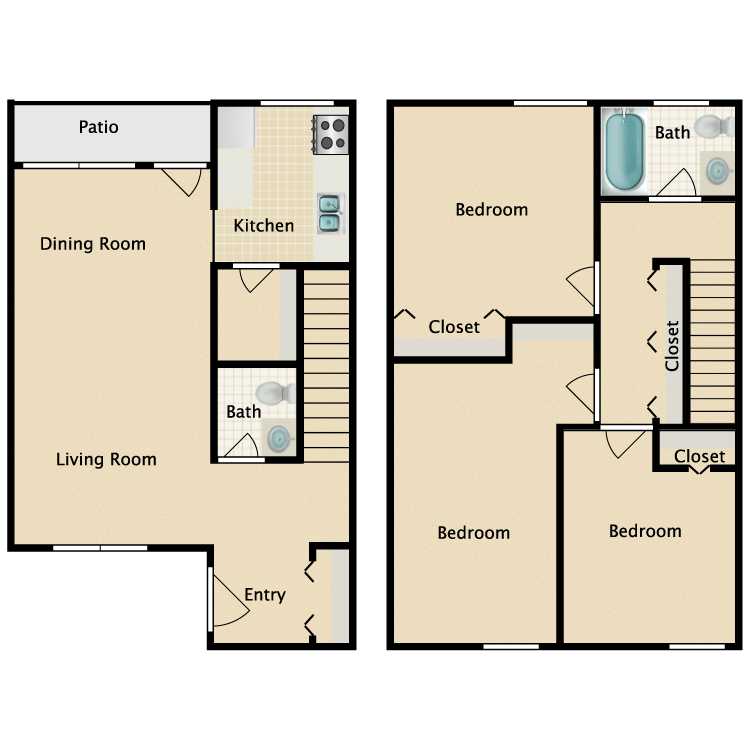 Floor plan image of 3 Bed 1.5 Bath