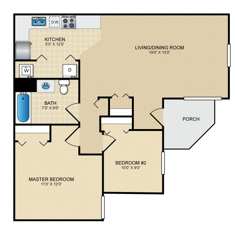 Floor plan image of 2 Bed 1 Bath