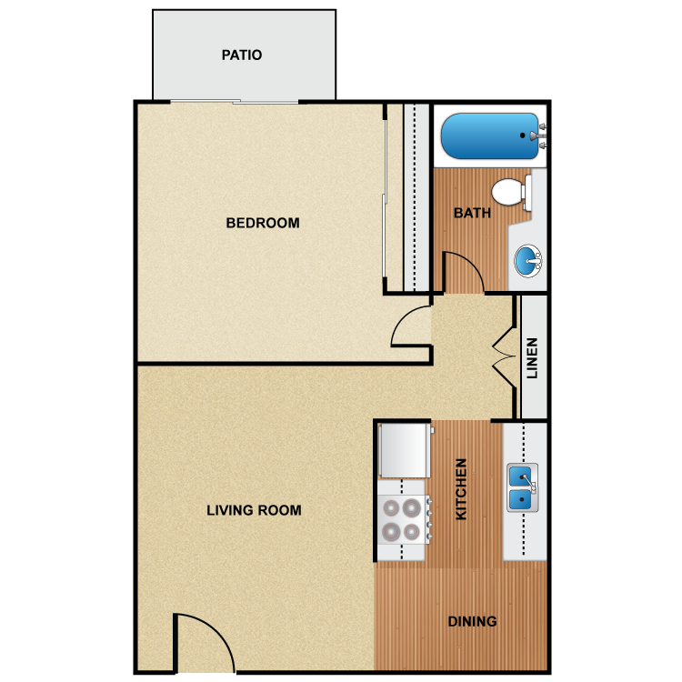 Plan A1, a 1 bedroom 1 bathroom floor plan.