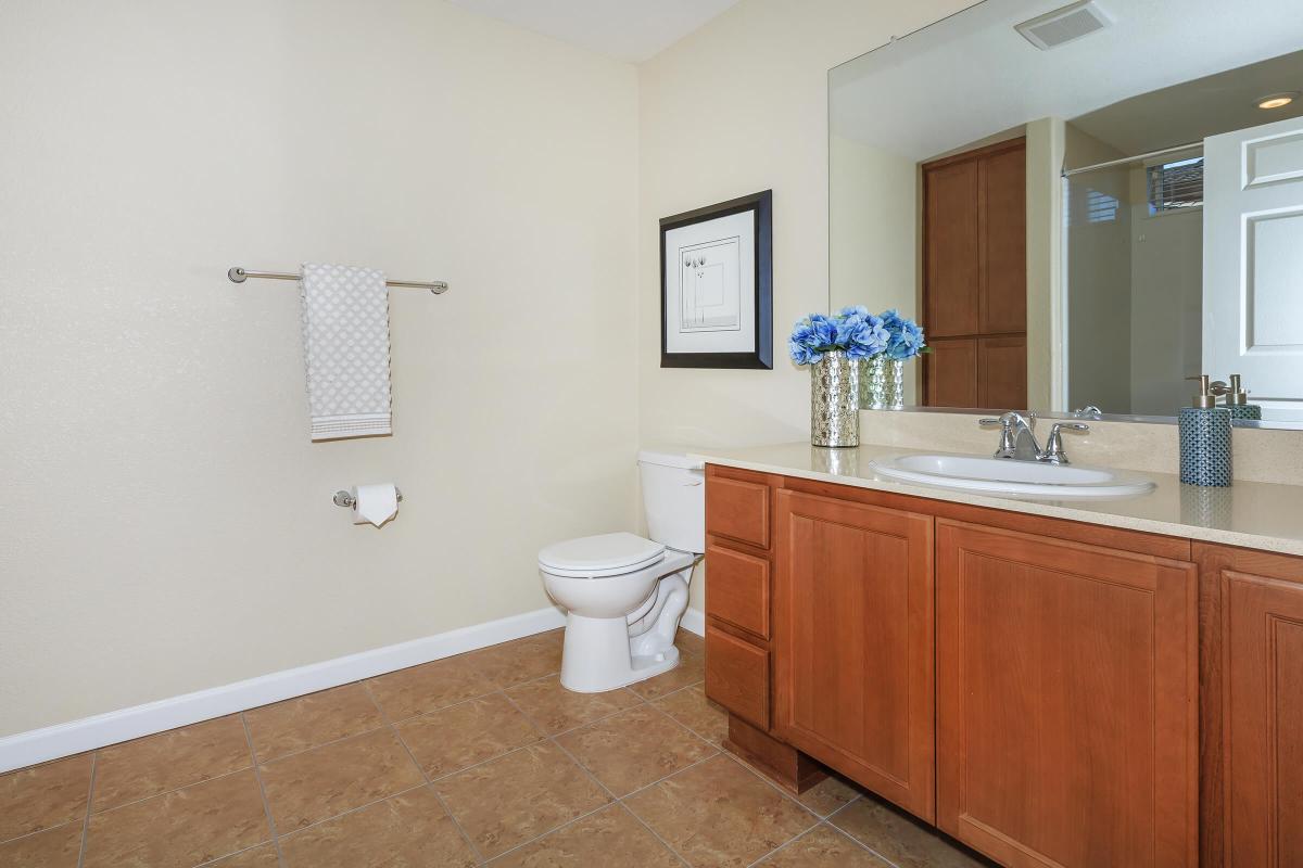 a kitchen with a sink and a mirror