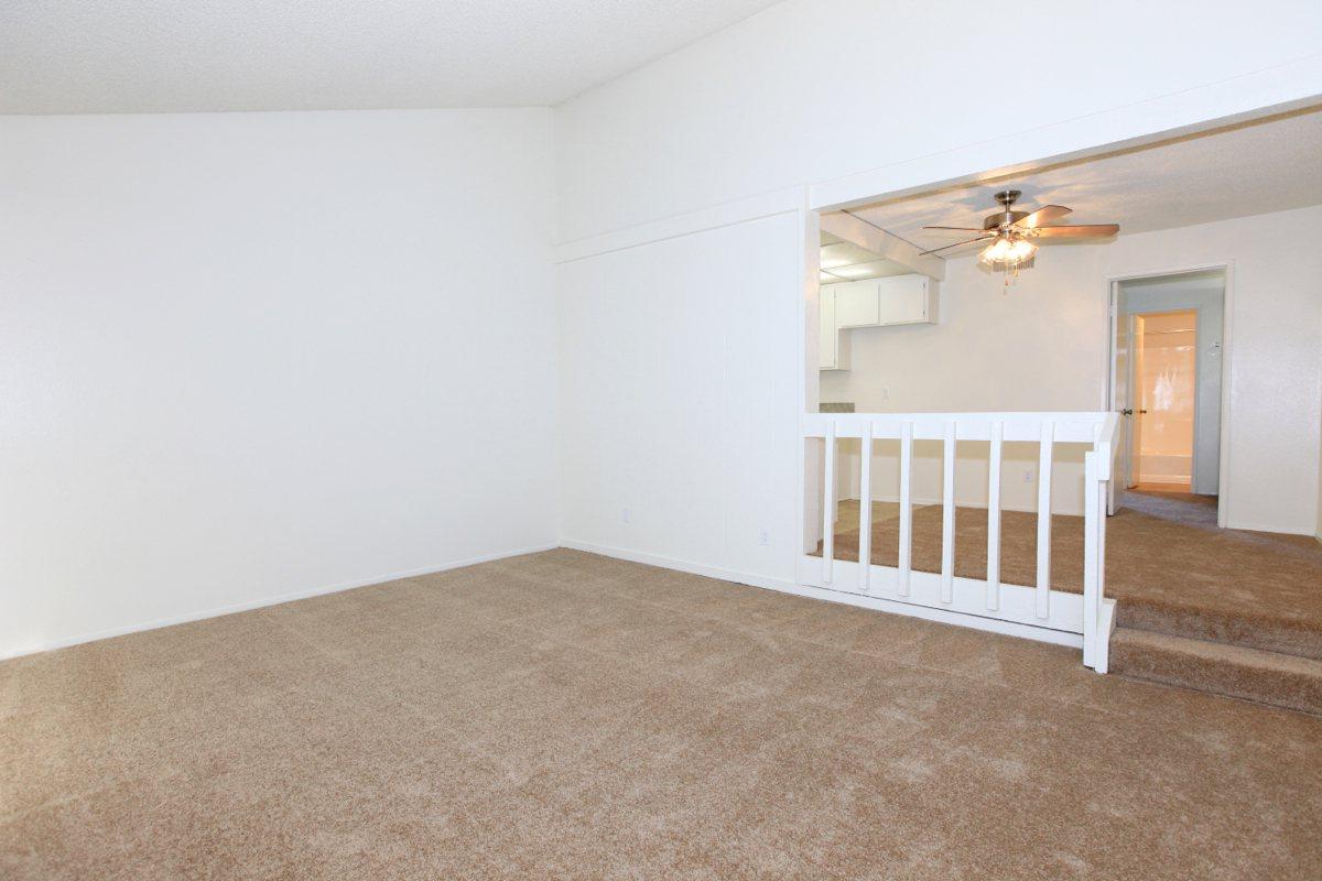 Living room with white bannister