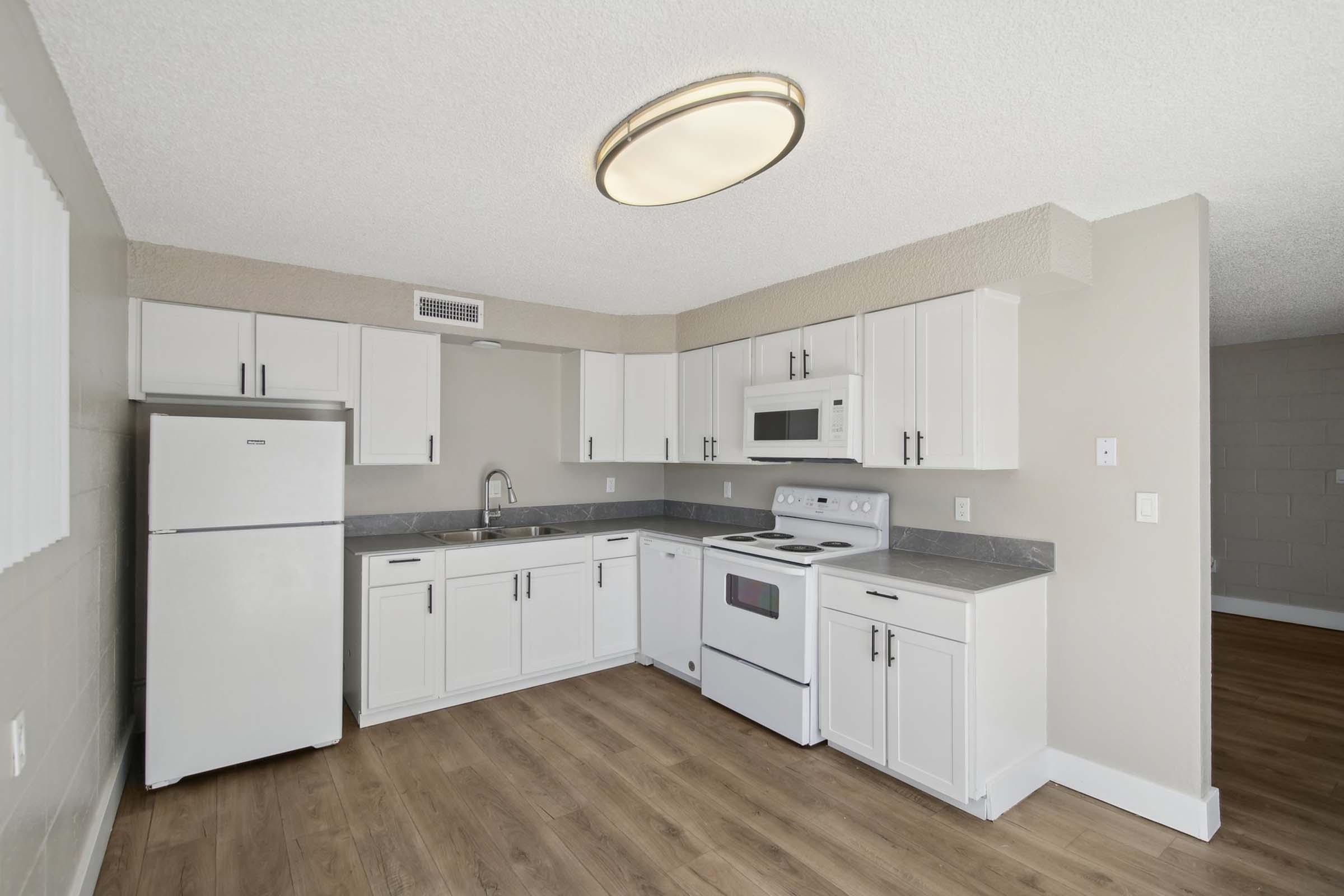 a kitchen with a stove and a refrigerator