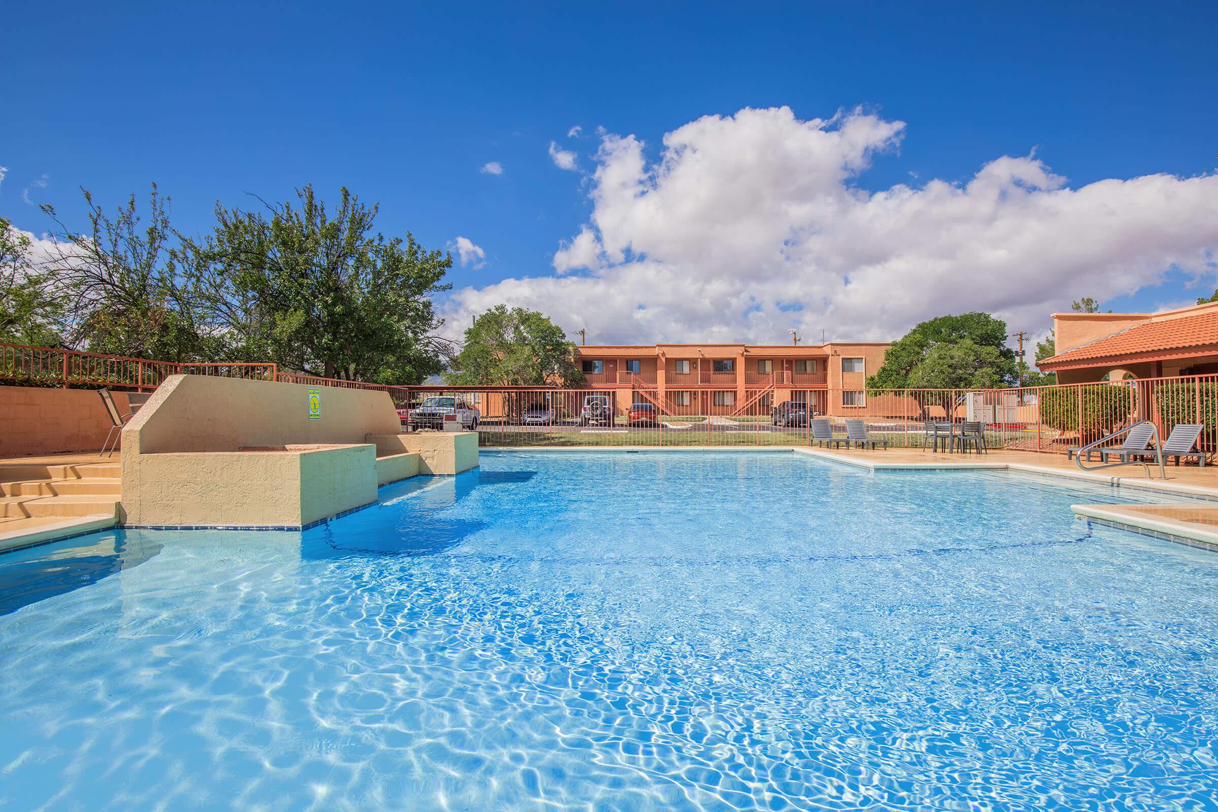 a blue pool of water