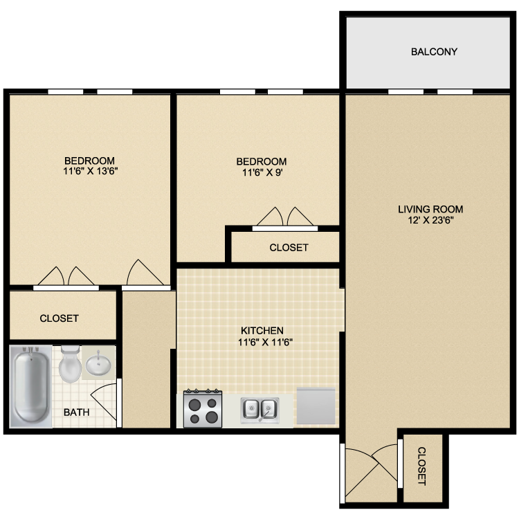Floor plan image of 2 Bed 1 Bath