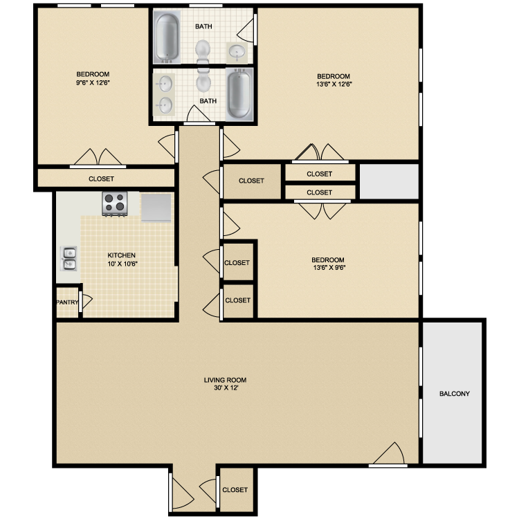 Floor plan image of 3 Bed 2 Bath