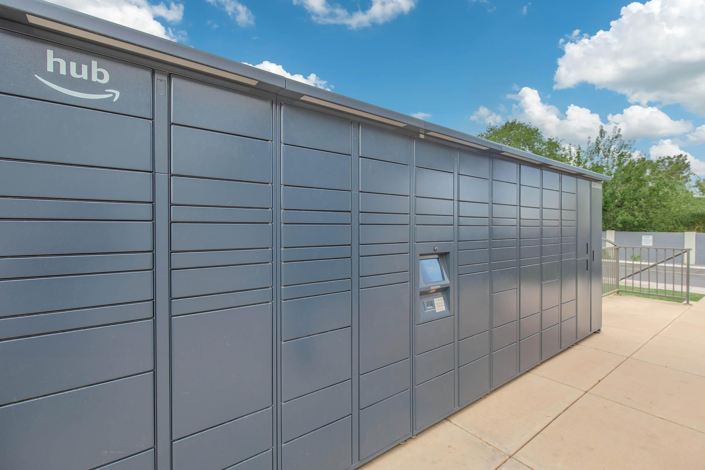 Dark grey metal parcel mail lockers