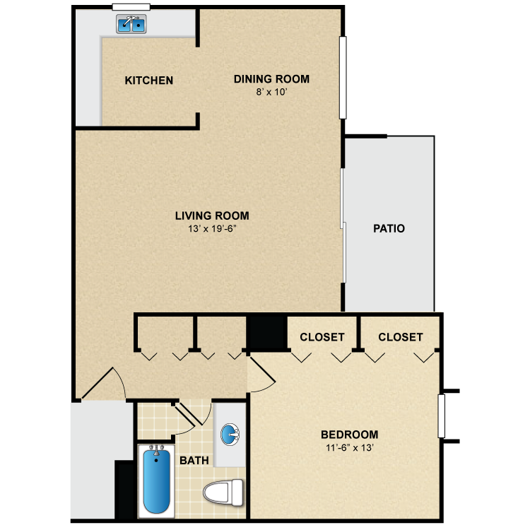 Floor plan image of 1 Bed 1 Bath A3