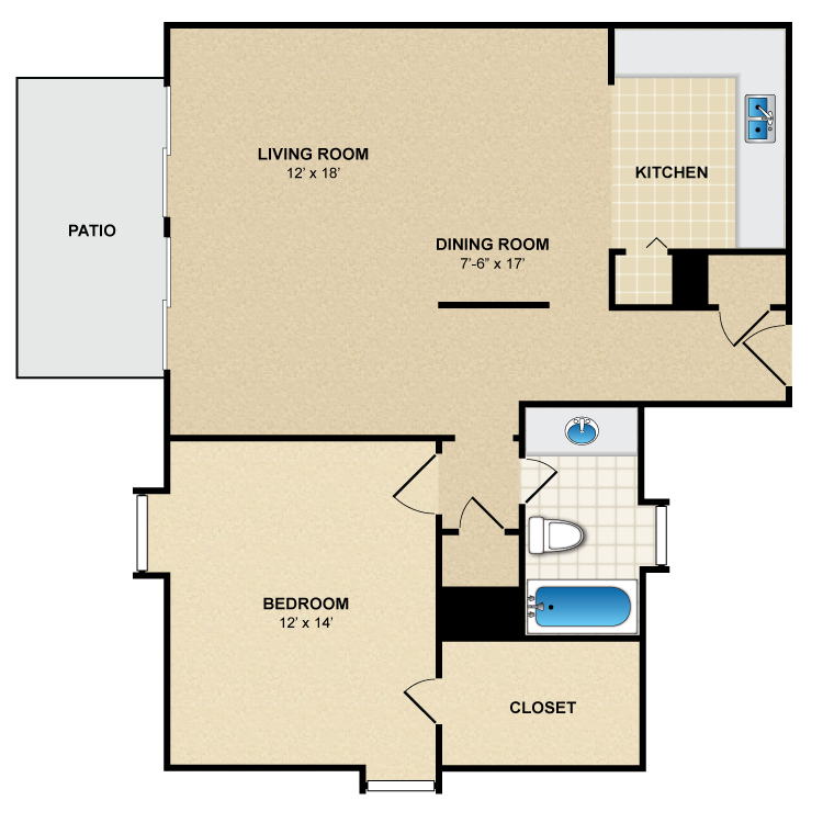 Floor plan image of 1 Bed 1 Bath A4