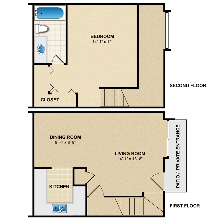 Floor plan image of 1 Bed 1 Bath Townhome A1