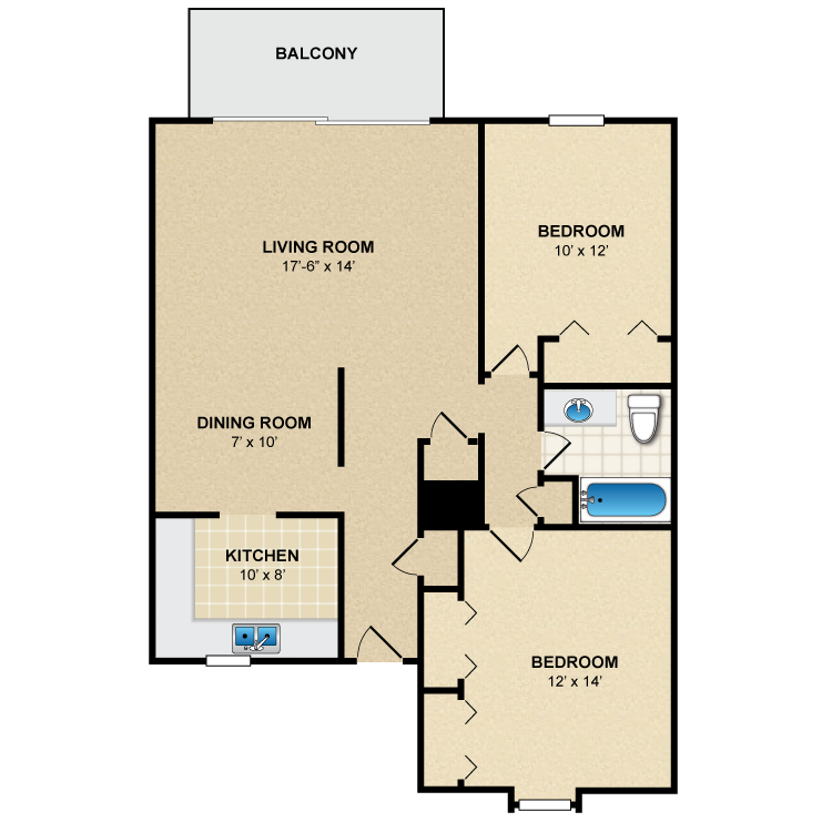 Floor plan image of 2 Bed 1 Bath B2
