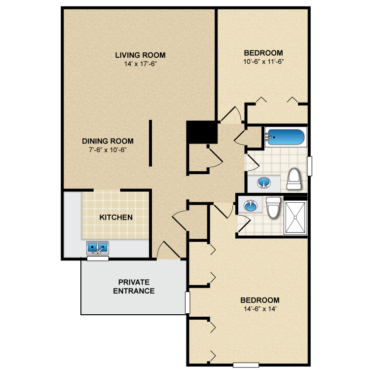 Floor plan image of 2 Bed 2 Bath B3