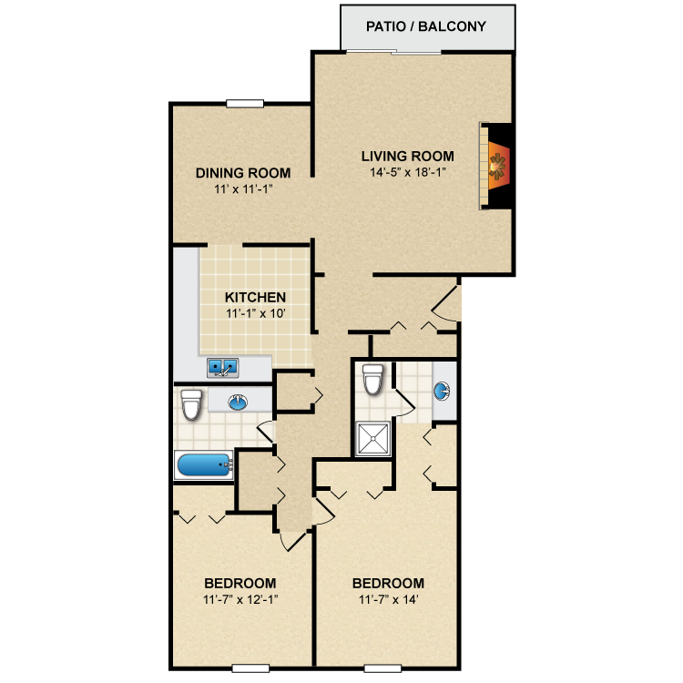Floor plan image of 2 Bed 2 Bath B4