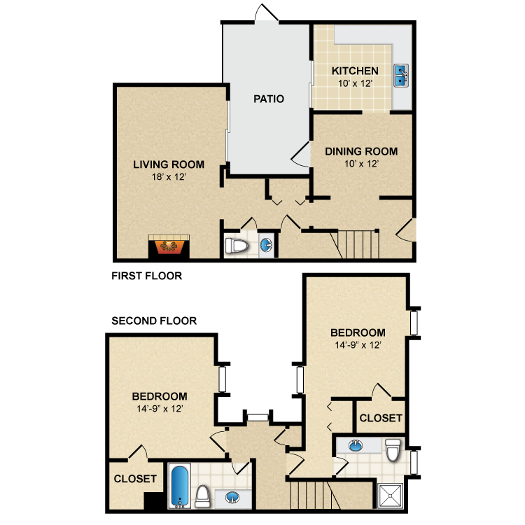 Floor plan image of 2 Bed 2.5 Bath Townhome B4