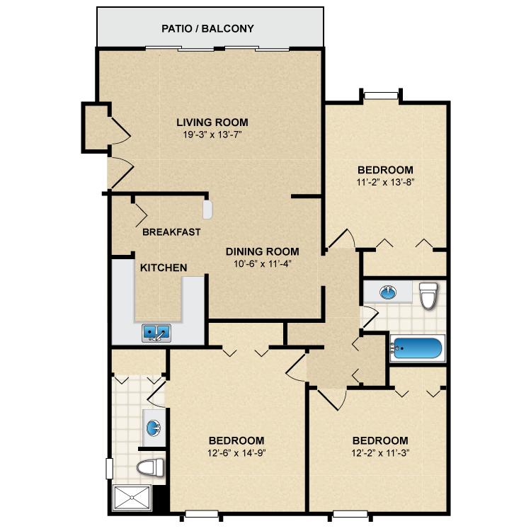 Floor plan image of 3 Bed 2 Bath C1