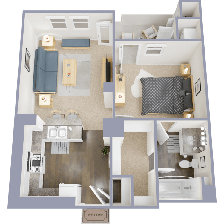 Plan B, a 1 bedroom 1 bathroom floor plan.