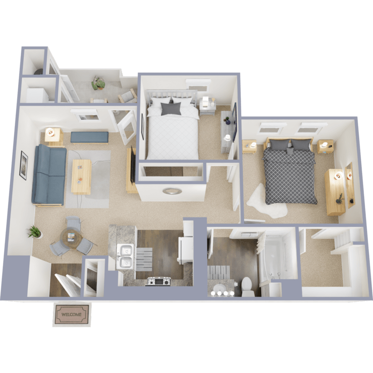 Plan C, a 2 bedroom 1 bathroom floor plan.