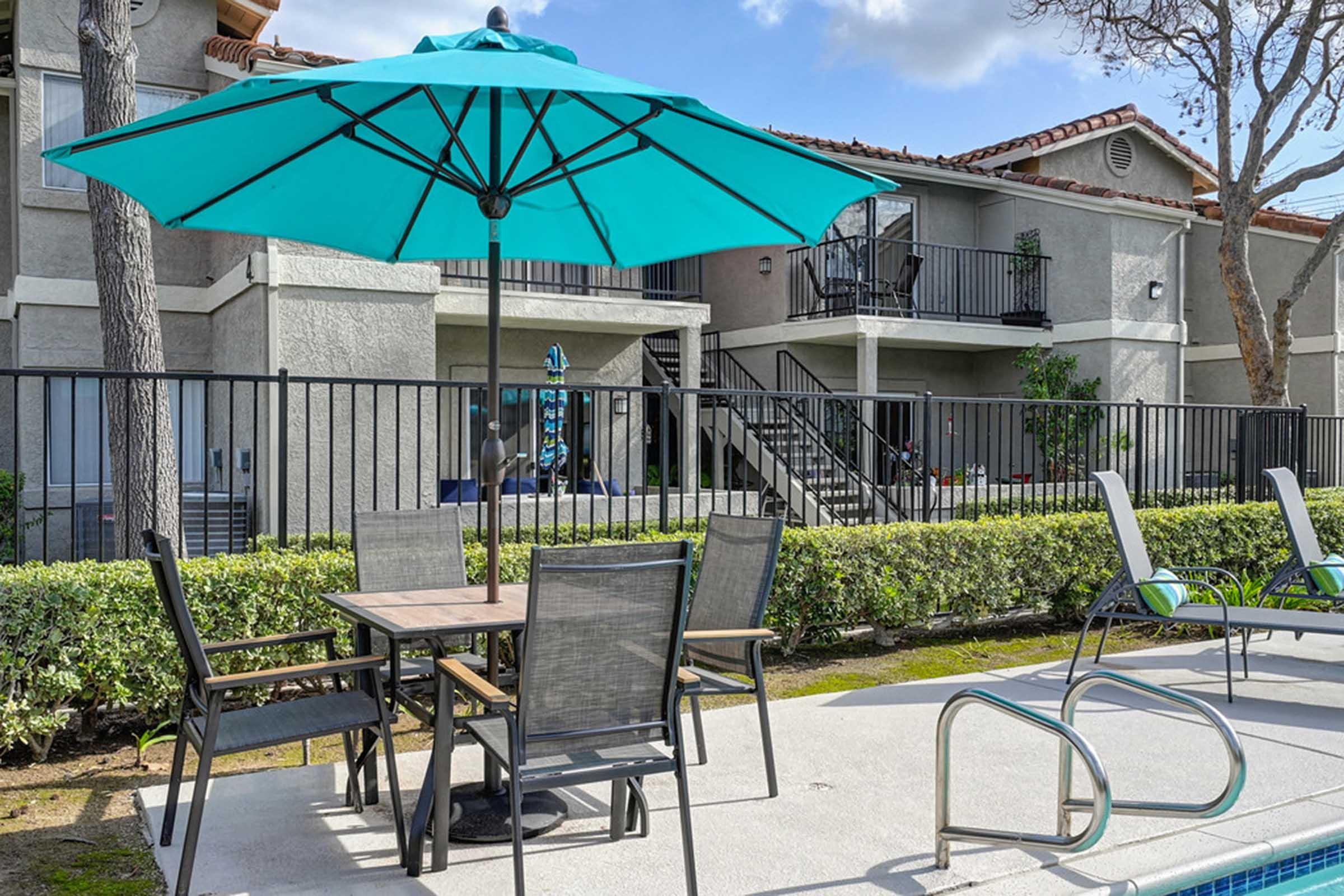 a table with an umbrella