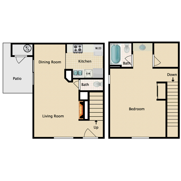 Floor plan image of 1 Bed 1.5 Bath