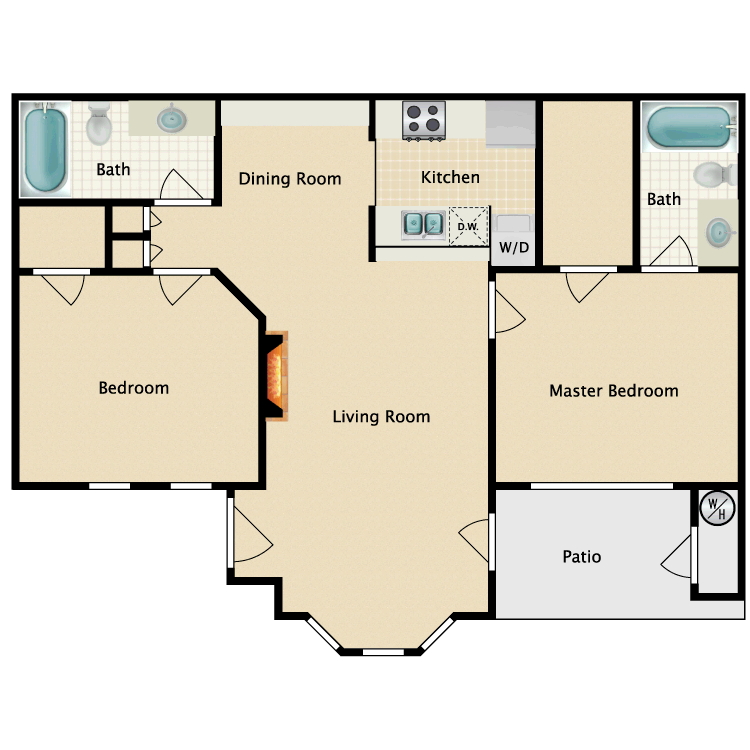 Floor plan image of 2 Bed 2 Bath
